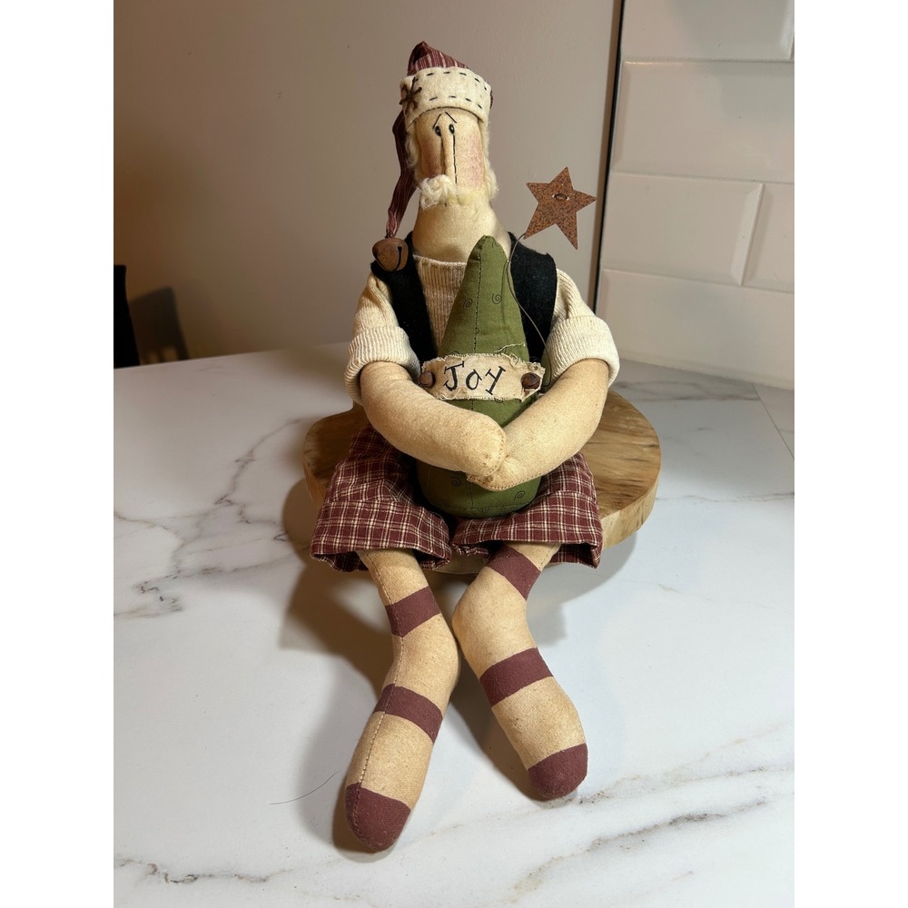 Primitive Santa Claus Doll Weighted Sitter Rustic Folk Art Christmas Decor 21"